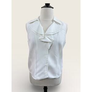 Jones New York Signature White Sleeveless Button Down w/ Ruffle Collar, Sz XL